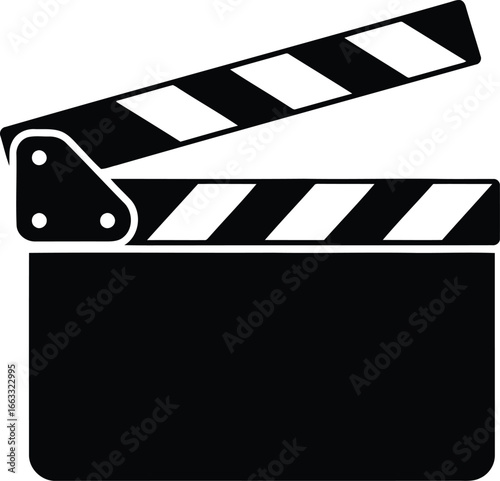 Black and white movie clapperboard isolated on transparent background