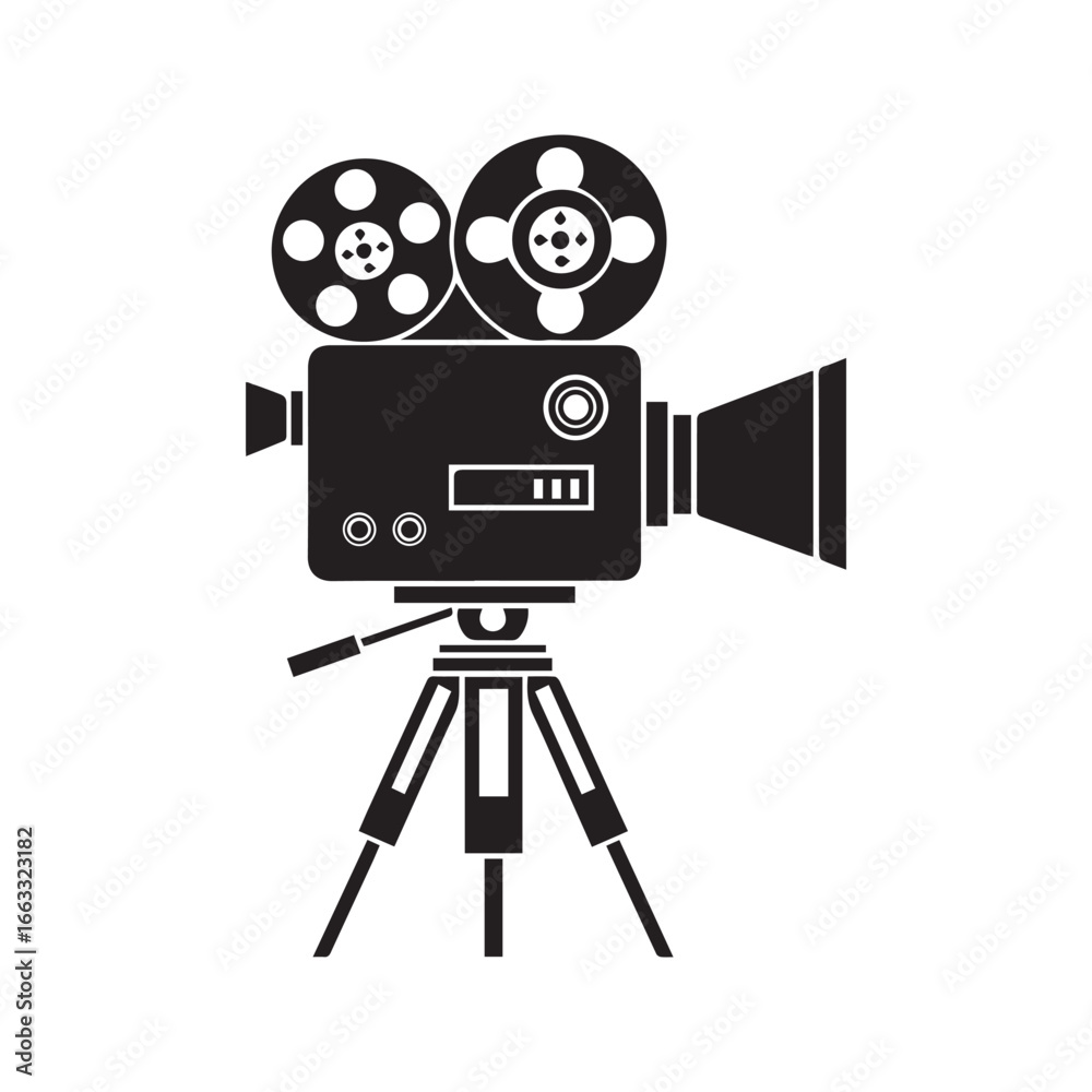 Obraz premium 3d illustration of vintage film camera on a tripod isolated on white background, a classic cinema equipment for movie making