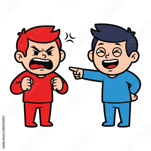 Cartoon Conflict: A vibrant illustration captures the essence of disagreement, with one figure expressing frustration, and another responding with laughter.