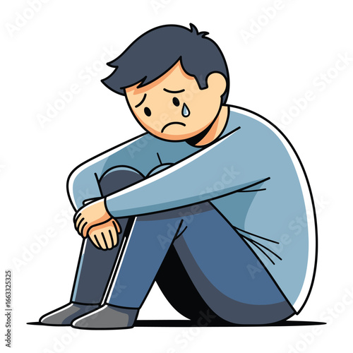 Solitary Reflection: An illustration shows a figure in a moment of profound sorrow, their posture echoing the weight of sadness and introspection.