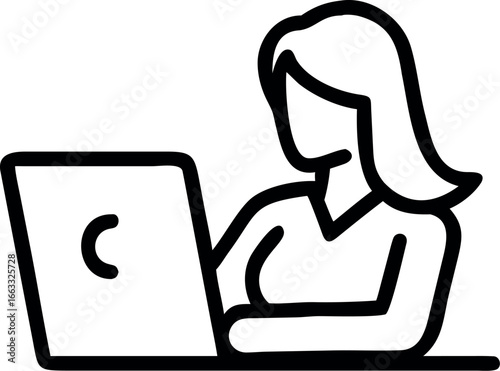 Vector art of woman working on a laptop