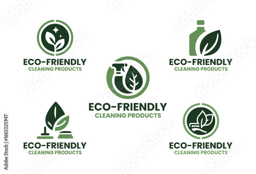5 Friendly Cleaning Products Logo Set Green Natural Design