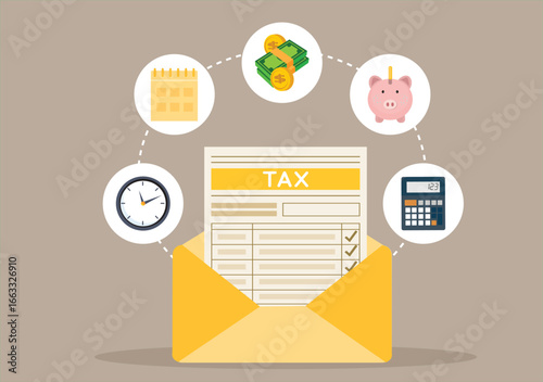 Concept tax payment. Data analysis, paperwork, financial research report and calculation of tax return. Payment of debt
