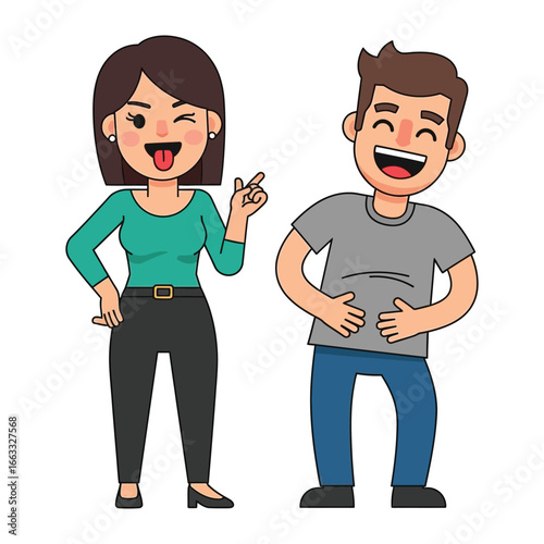 Playful Expressions:  A pair of cartoon characters display expressions of mirth. Their dynamic poses capture a lighthearted mood. 