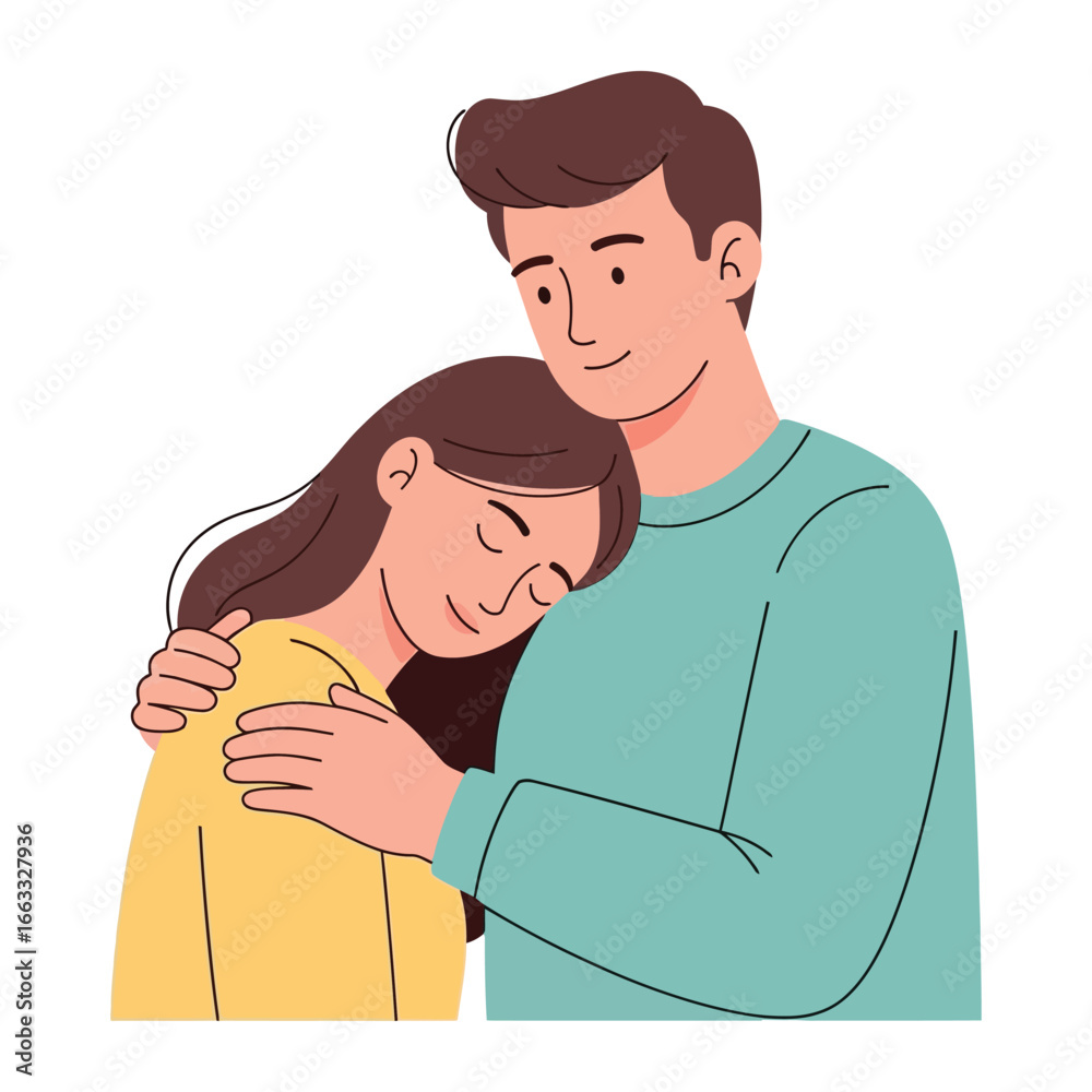 Obraz premium Gentle Embrace: A tender moment of comfort and support. Depicting two individuals in a heartwarming embrace, filled with emotional care and compassion.