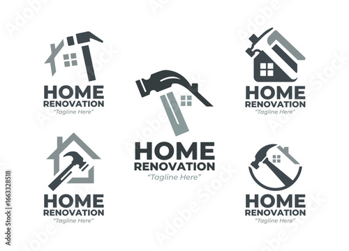 5 Renovation Logo Set Modern Construction Design