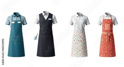 Variety of Culinary Aprons Displayed on a Transparent Background