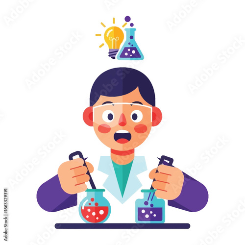 Scientific Discovery: An illustration of a curious scientist deeply engrossed in an experiment within a lab, capturing the essence of scientific inquiry and academic study.