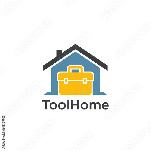 Tool Home logo design featuring a house and toolbox.