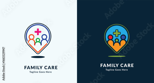 Colorful Family Care Logo with Medical Cross Symbol.