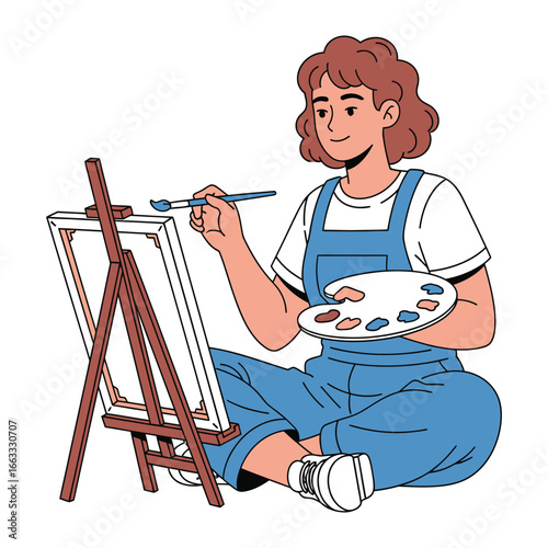 Artistic Muse: An artist, lost in their creative process, meticulously paints on a canvas, surrounded by essential tools. The illustration celebrates the craft, the passion.