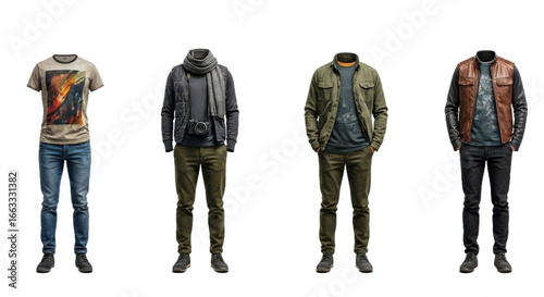 Versatile Collection of Stylish Men's Clothing on Transparent Background