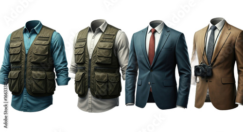 Versatile Clothing Options Featuring Stylish Vests and Suits on a Transparent