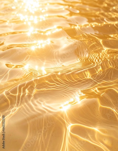 黄金に輝く水面の波紋と光の反射