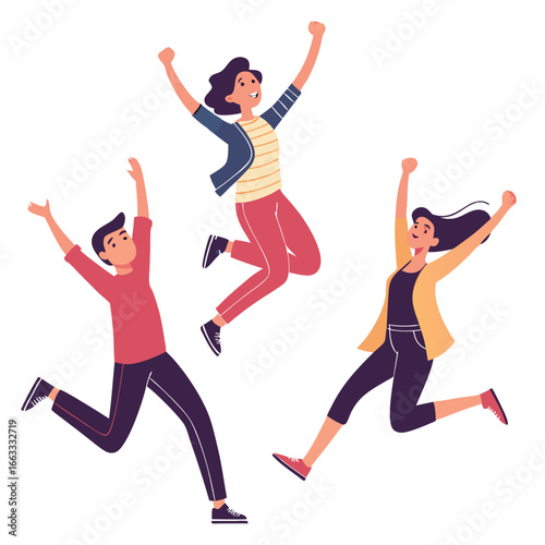 happy young people jumping or fun and joy