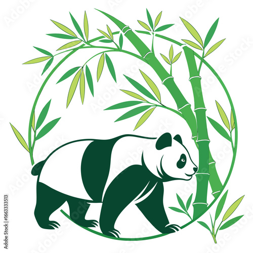 A unique glowing icon of a panda with green bamboo.