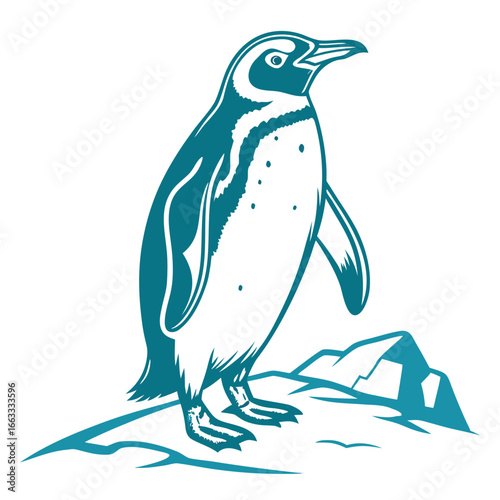 A unique glowing icon of a cyan penguin on ice.