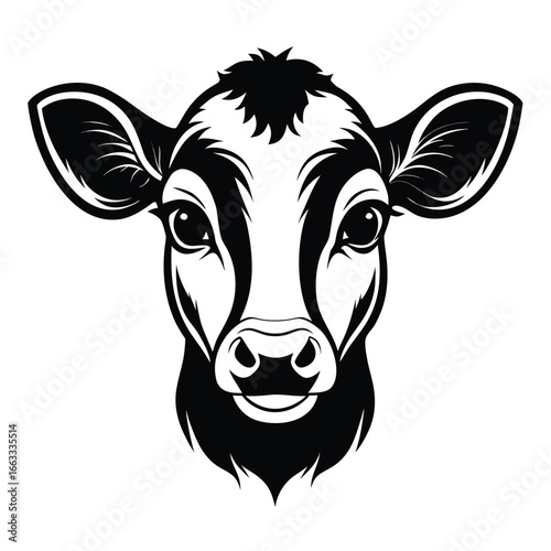 An isolated symmetrical vector design of a young calf head.