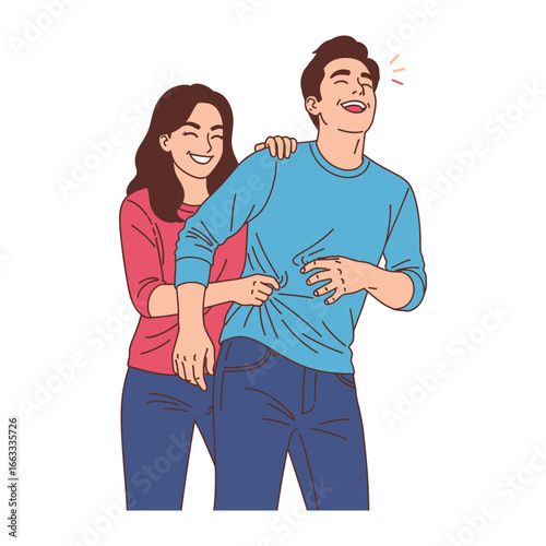 Tickle and Chuckle: A delightful scene of two friends sharing a playful moment, tickling each other and erupting in laughter, capturing the essence of joy and camaraderie.