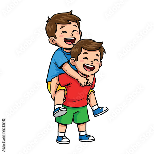 Playful Pals: Two young boys are engaged in a jovial moment of fun, depicting their carefree spirit of childhood joy and friendship. 