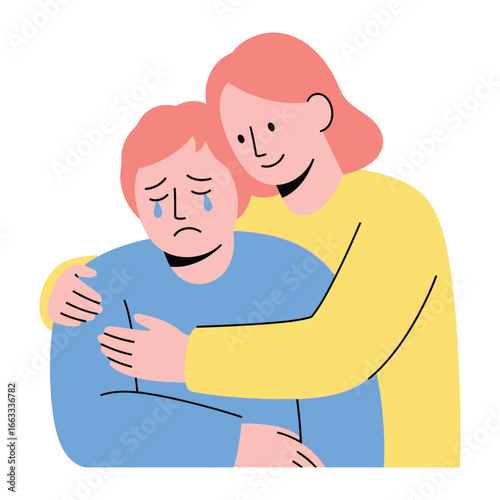 Comfort and Support: An illustration shows an individual extending a compassionate embrace to someone facing sorrow, capturing the essence of empathy and solace.