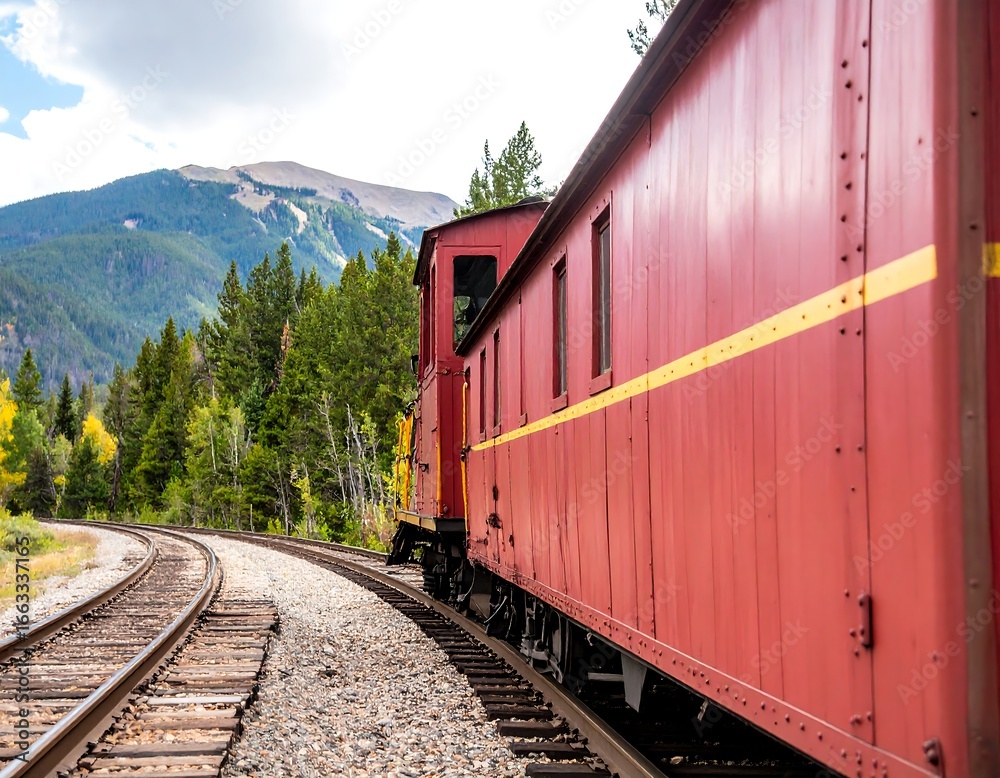 Obraz premium Vintage train winding through mountain scenery