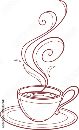 Vector art of outline of a hot coffee cup with steam