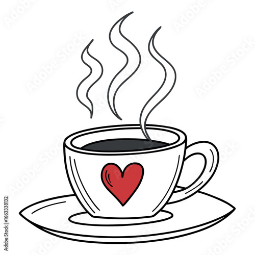 Vector art of hot coffee cup with a red heart