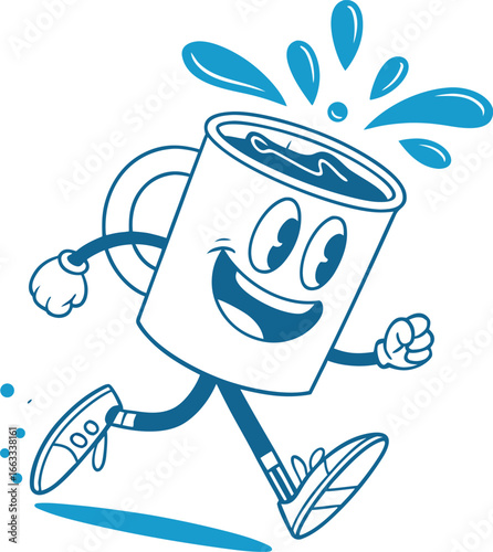 Vector art of cartoon coffee cup character running with energy