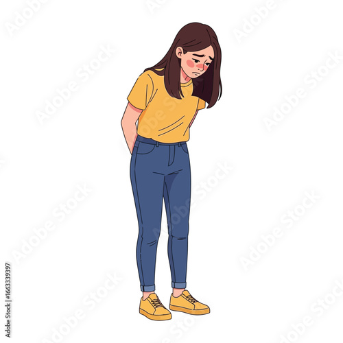 Solemn Reflection: A young individual, with a cascade of flowing locks, is captured in a moment of introspective thought, the soft hues and delicate linework add a layer of emotional depth.