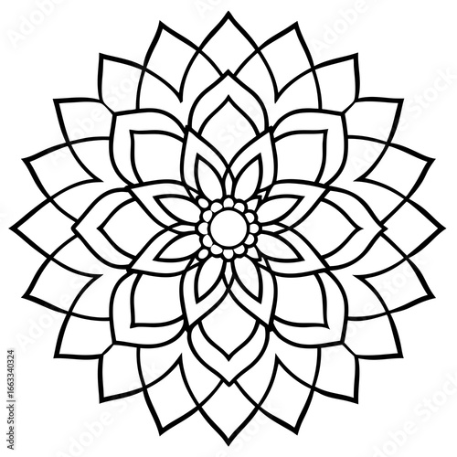 Symmetrical Lotus Mandala with Geometric Line Art