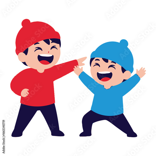 Joyful Bond: A charming illustration captures the heartwarming connection between two animated kids, radiating laughter and friendship. 