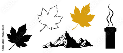 Autumnal Serenity Mountains, Leaves, and Warm Drinks, a Minimalist Vector Illustration for Seasonal Concepts