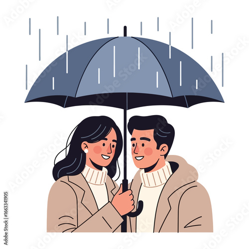 Cozy Rain Embrace: A tender moment unfolds under an umbrella as a couple shares a moment of closeness in the gentle rain.