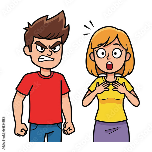 Conflict and Disagreement: This illustration vividly portrays the emotional tension between a man and a woman, representing disagreement, argument, and tension between the two.