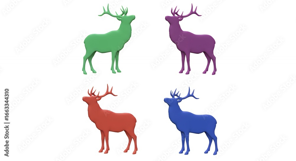 Fototapeta premium Colorful deer silhouettes graphic design elements