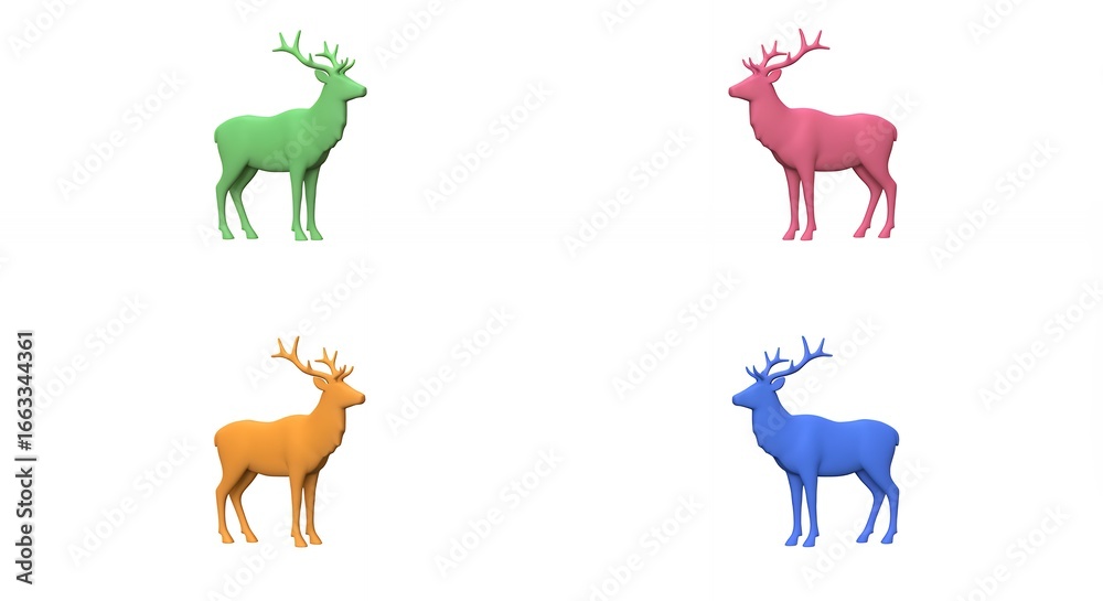 Fototapeta premium Colorful deer silhouettes on white background