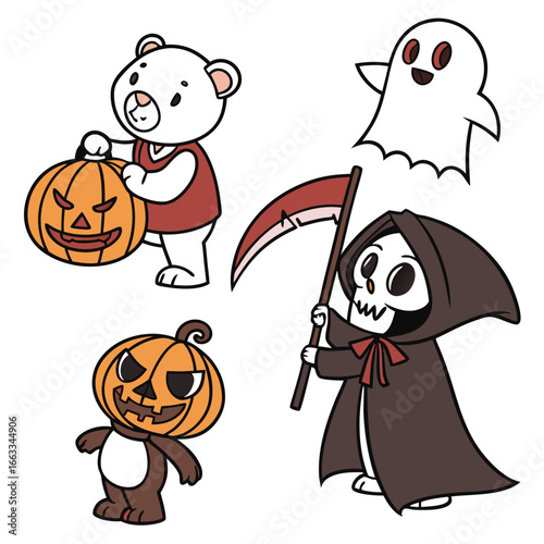 Halloween line icon set. Group of object. Ghost, horror, celebration, moon, witch, pumpkin.