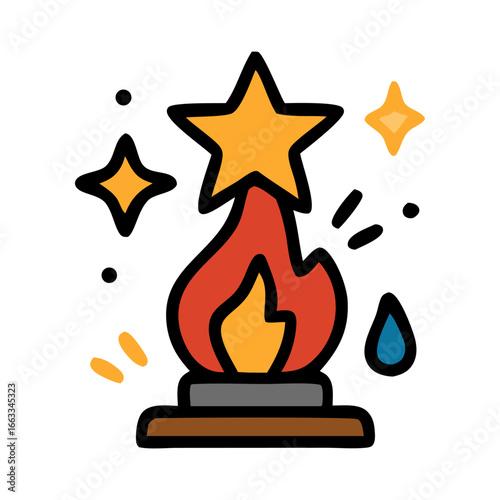 Military service golden star symbolizes honor and sacrifice, rising from flames with brilliant shine, suitable for patriotic and military themed designs.