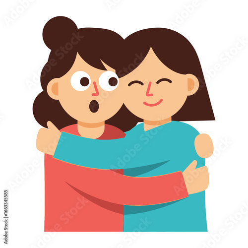 Embrace of Connection: A heartwarming scene of two women sharing an intimate hug, their faces reflecting pure affection, emphasizing the beauty of friendship, solidarity, and emotional connection.