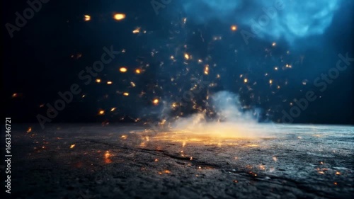 Industrial Sparks and Smoke: Metalworking and Hazardous Scenarios on a Dark Background | Industrial Safety & Environment