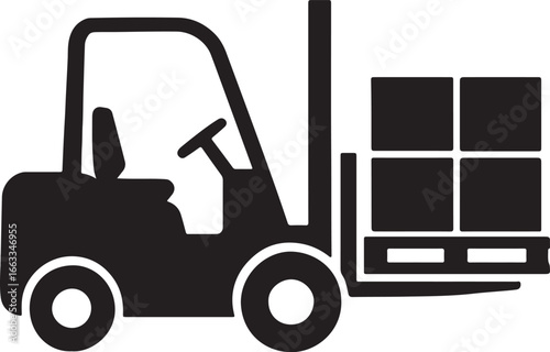 Forklift Silhouette with Pallet and Boxes Vector Illustration