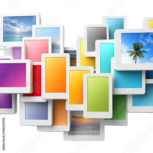 Colorful photo frames in a heart shape