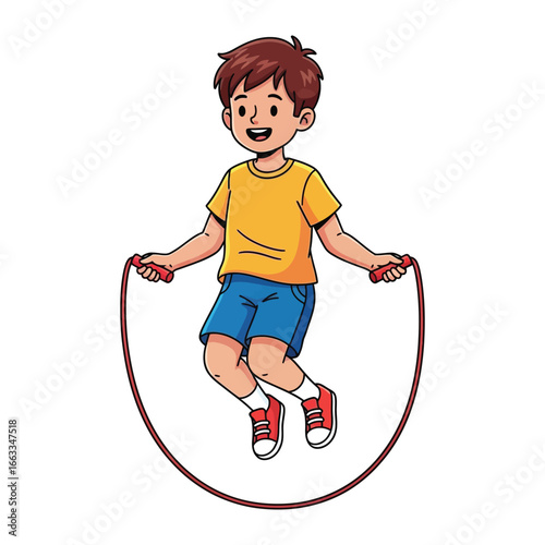Joyful Leap: A cheerful child enjoys a delightful moment of exercise and fun, skipping rope with boundless energy in a vibrant display of youthful activity.