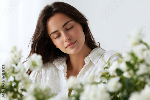 woman stretches her body embodying sense of relief and tranquility on her face