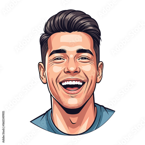 Smiling Portrait: A vibrant illustration showcasing a happy individual, embodying pure joy and radiating positivity with a wide, genuine smile, ready to share happiness
