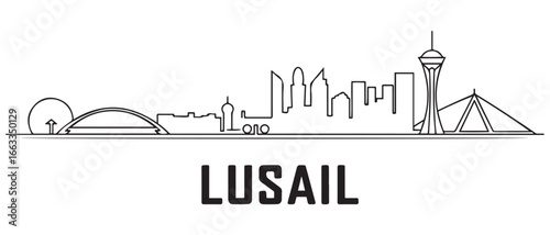 Lusail skyline with line art style vector illustration. Modern city design vector. Vector black silhouette. with white background