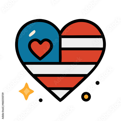 Support troops with a patriotic heart in american flag colors and small heart, suitable for honoring military service members and events.