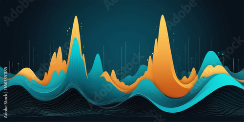 Red and blue lines create a mountain landscape abstract design with a heart beat symbol