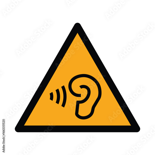ISO 7010 W087 Warning Sign – High Sound Volume levels Hazard Symbol for Hearing Protection for industrial safety.